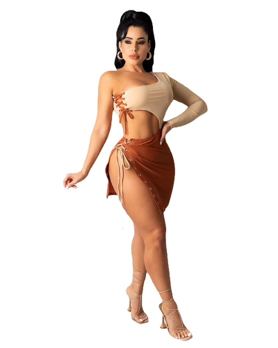Cute Bandage Sexy Two Piece Skirt Set S-XL