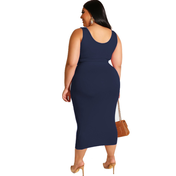 Women Solid Color Sleeveless Casual Plus Size Two Piece Sets Skirt Sets Black Pink Purple Navy Blue Wine Red Light Green Army Green XL-5XL