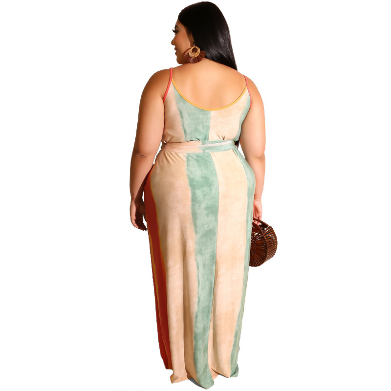 Women's Striped Sleeveless Maxi Boho Plus Size Dresses XL-5XL