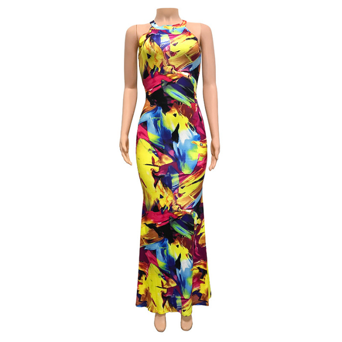 Hot Sale Summer Printed Sleeveless Maxi Dresses S-2XL