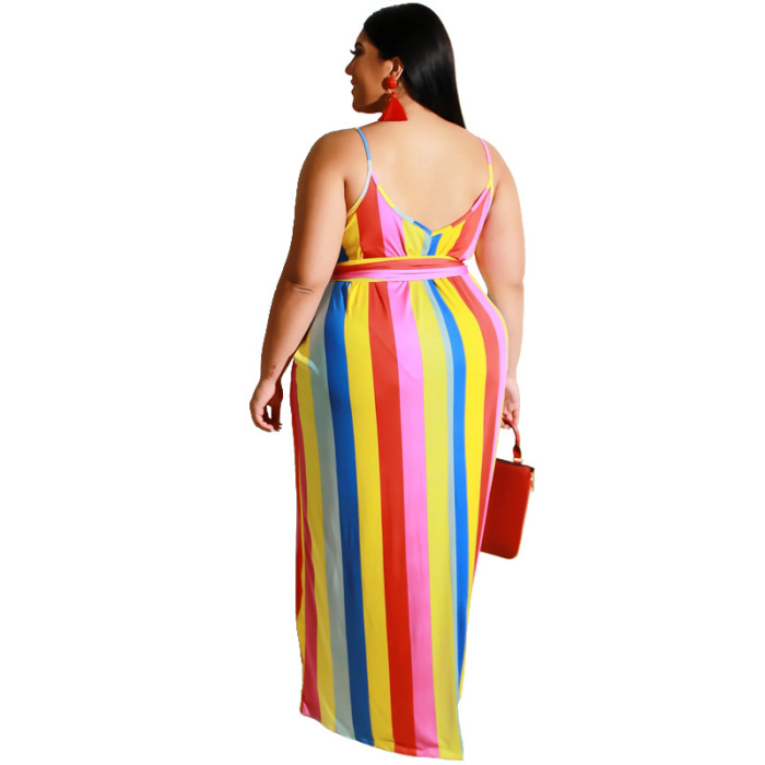  Hot Sale Summer Colorblock Striped Plus Size Dresses