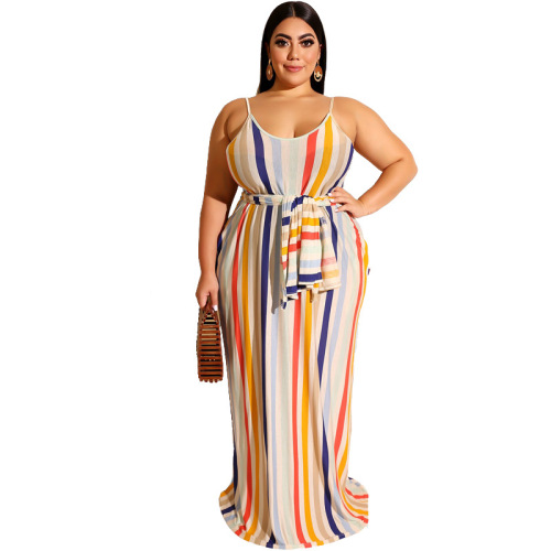  Hot Sale Summer Colorblock Striped Plus Size Dresses