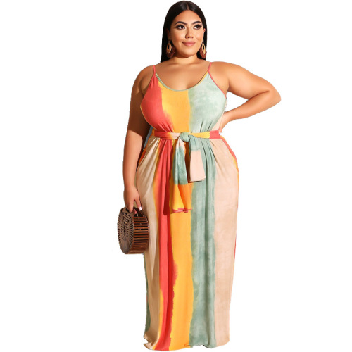 Women's Striped Sleeveless Maxi Boho Plus Size Dresses XL-5XL