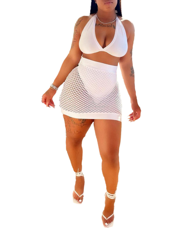 Lady Sexy Summer Slash Solid Color Two-piece Set Skirt Set S-XL
