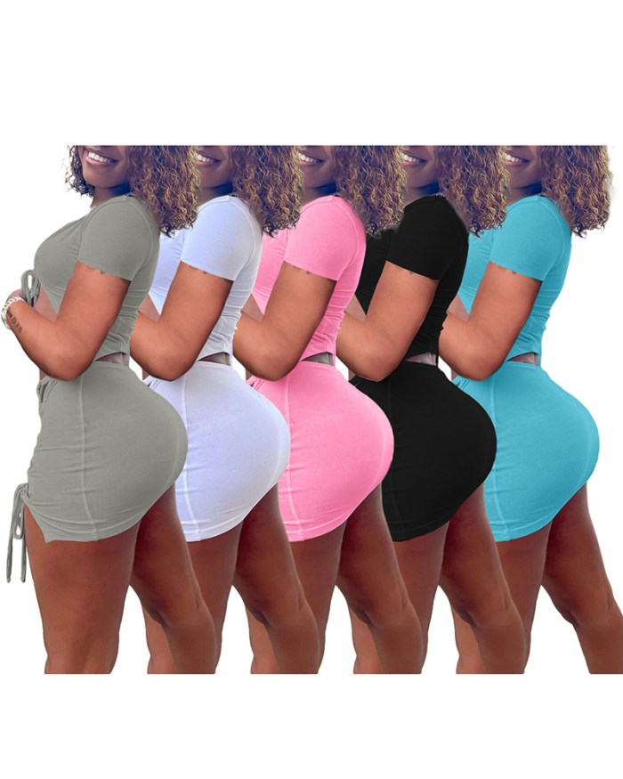 Lady Sexy String on Chest Solid Color Two-piece Set Shorts Set Multi Color S-XXL