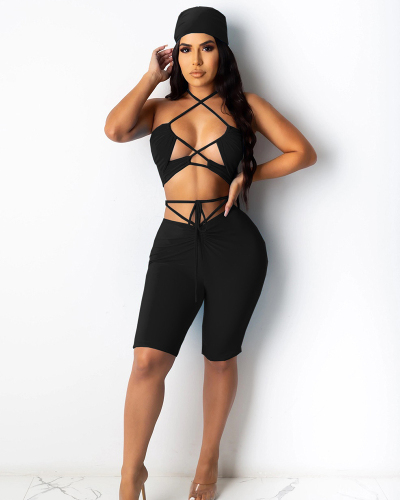 Solid Color Women Halter Sexy Two Piece Pant Set S-XXL