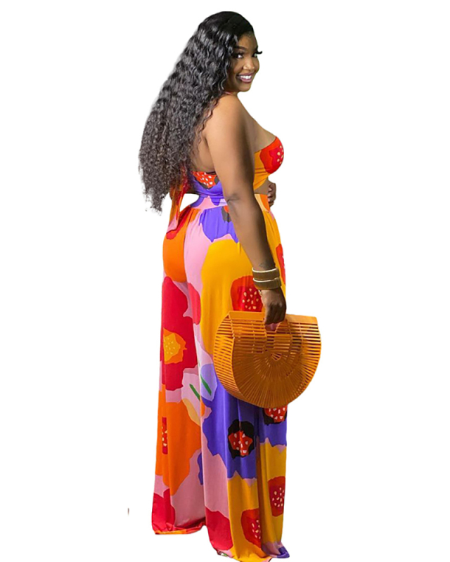 Plus Size Floral Printed Two Piece Long Pants XL-4XL