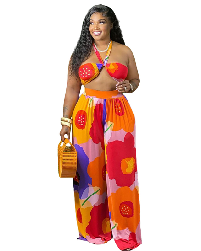 Plus Size Floral Printed Two Piece Long Pants XL-4XL