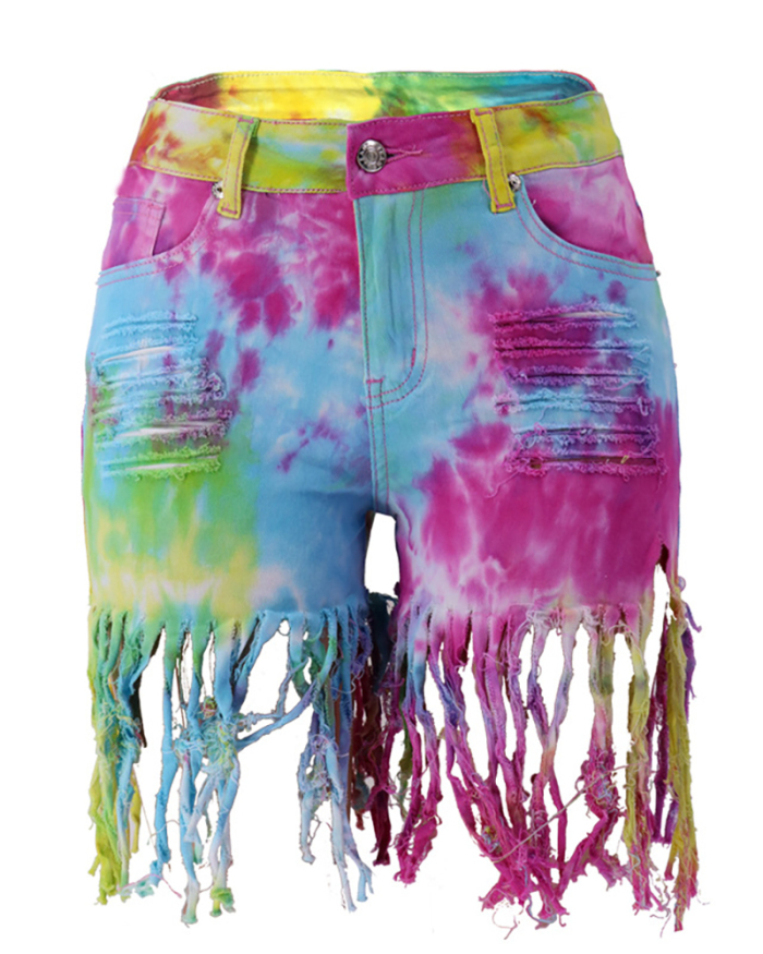 Tie Dye  Fringe Women Hot Shorts S-2XL