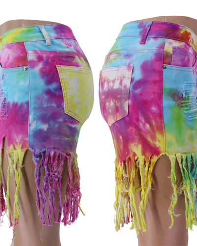 Tie Dye  Fringe Women Hot Shorts S-2XL
