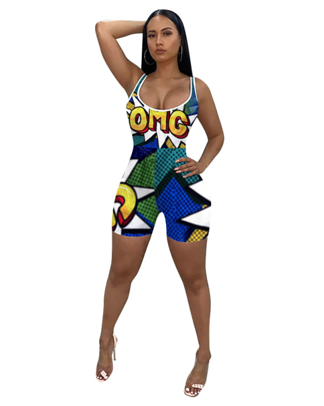 Lady Printing Street Style Sporty Jumpsuit S-2XL