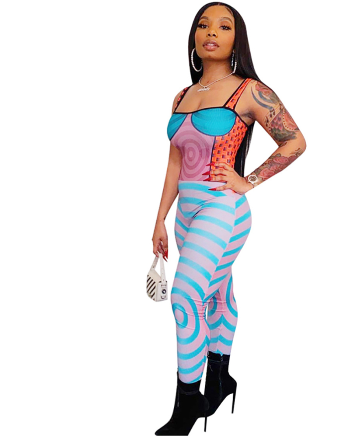 Women's Spot New Spring Style Halter Print Tight Sexy Jumpsuit
