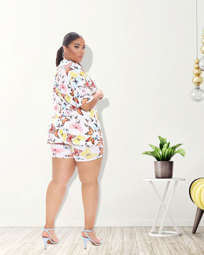 Plus size women's summer 2021 new butterfly print fashion set