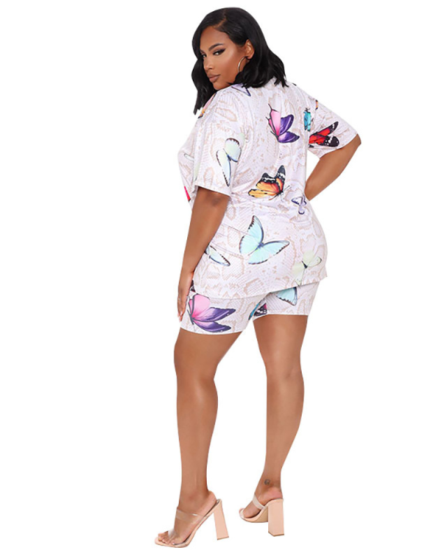 Large size women's summer 2021 new cross-border European and American butterfly print fashion casual suit