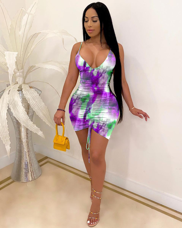 V-neck Sleeveless Die Tye Sexy Dress