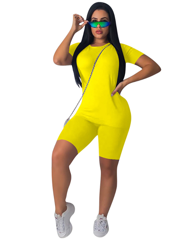 Hot Sale Solid Color Cotton Sporty Suit Two Pieces Outfit S-2XL