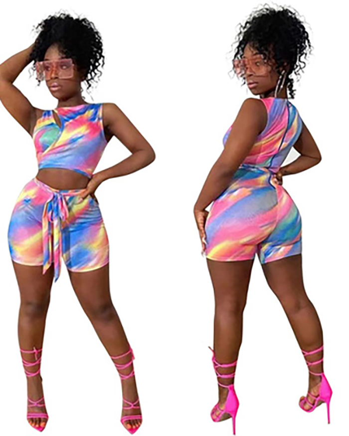 Sexy Women's New One-piece Print Burn-out Tight One-piece Shorts Buttocks Lift Suit