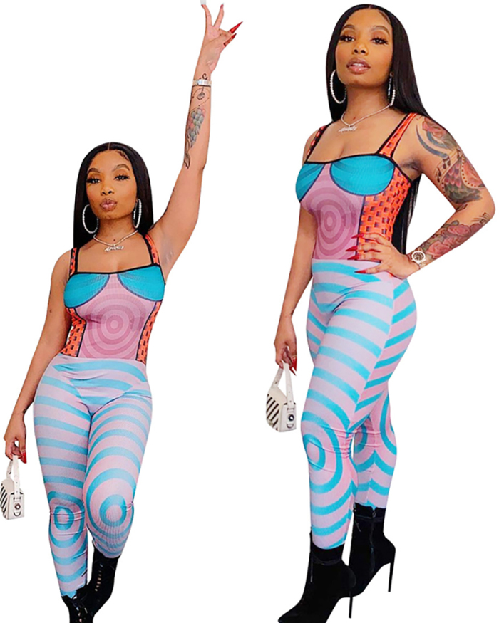 Women's Spot New Spring Style Halter Print Tight Sexy Jumpsuit