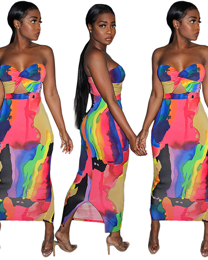 Strapless Women Printed Long Dress
