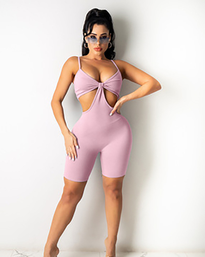 Solid Color Pit-striped Tight Suspenders One-piece Jumpsuits