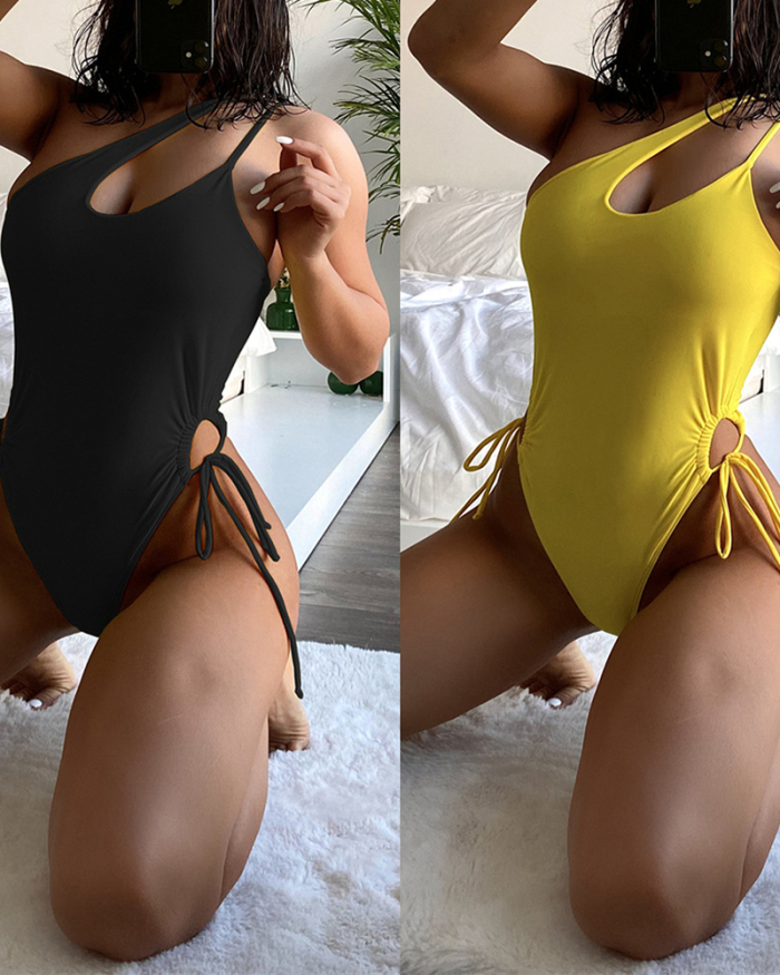 Lady Fashion Sexy Bottom Elastic Band One Piece Bikini One-Piece Swimsuit Solid Color S-L