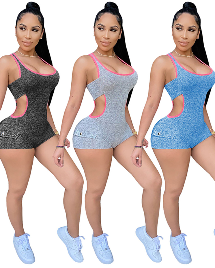 Women's Summer Hollow-out Yoga Solid Color Casual Sports Butt-lifting Jumpsuit