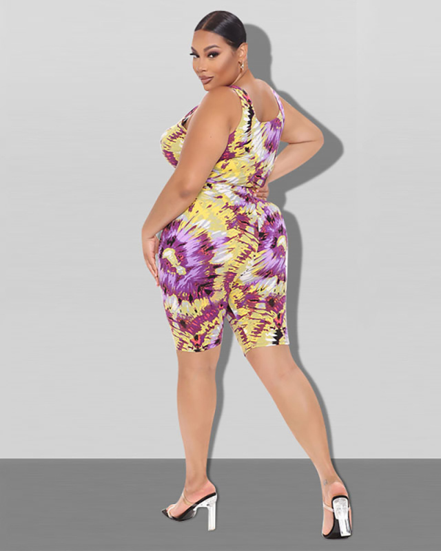 Plus size women's summer 2021 new butt-wrap casual tie-dye set