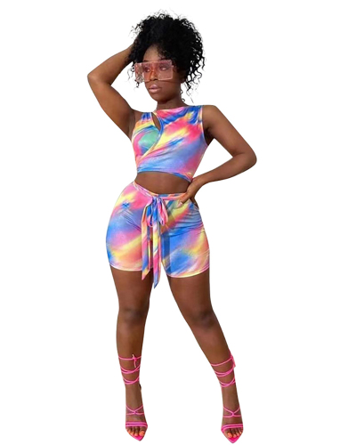Sexy Women's New One-piece Print Burn-out Tight One-piece Shorts Buttocks Lift Suit