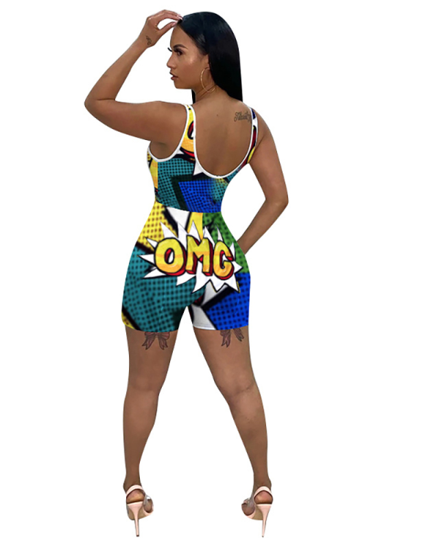 Lady Printing Street Style Sporty Jumpsuit S-2XL