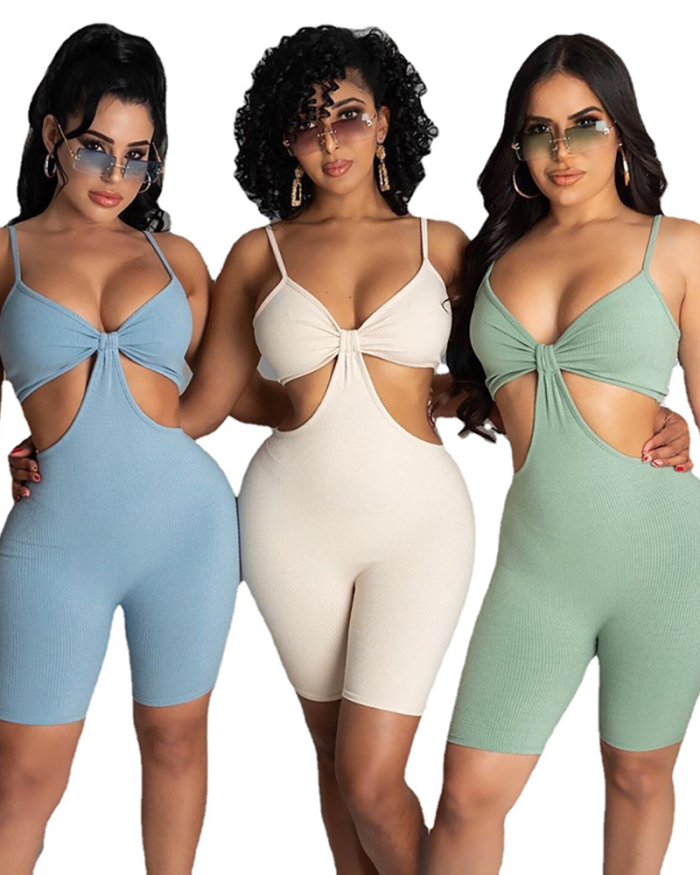 Solid Color Pit-striped Tight Suspenders One-piece Jumpsuits