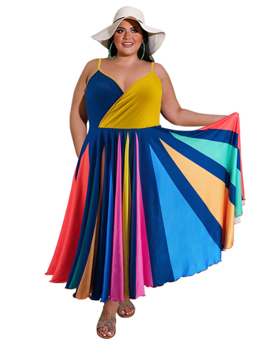 Plus Size Women Sleeveless Colorful Long Dress XL-5XL
