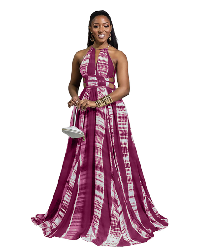 Elegant Women Holllow Out Sleeveless Party Maxi Dress Rose Red Black Green S-XL