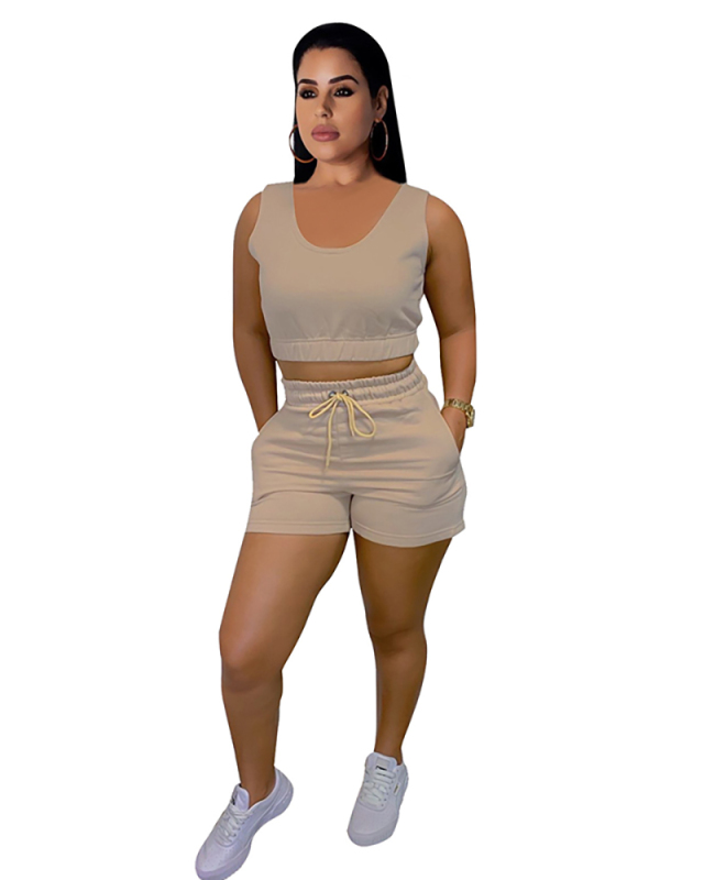 Fashionable Women Solid Color Two Piece Short Set