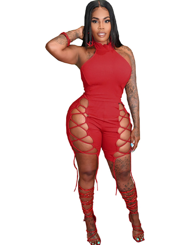 Hollow Out Women Sexy Bandage Jumpsuit S-XXL