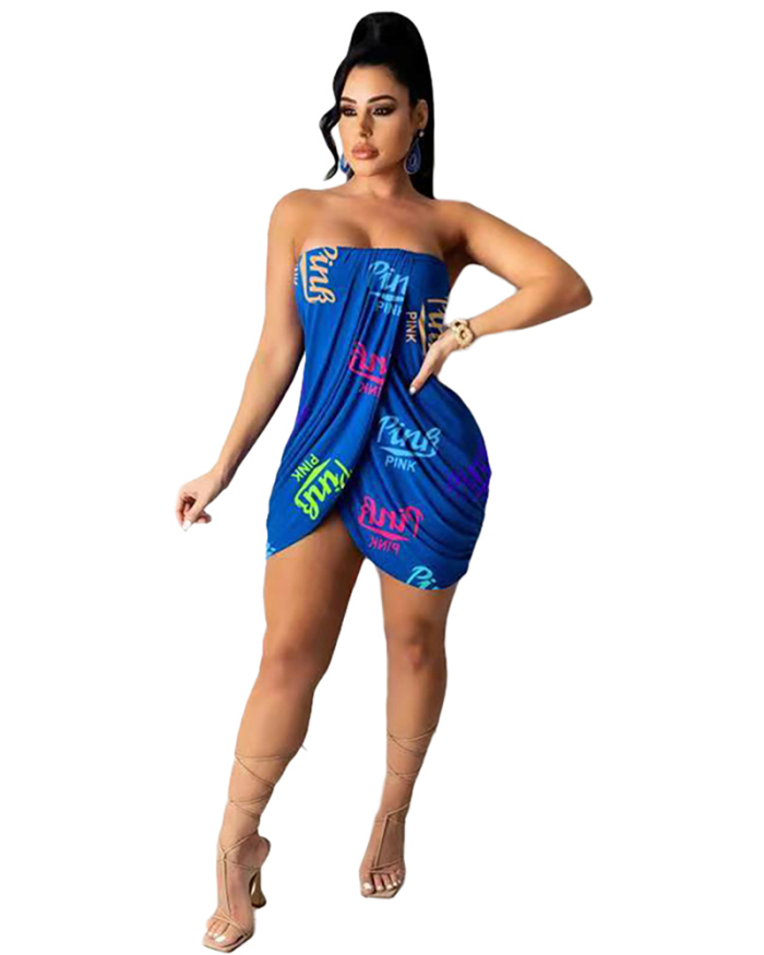 Women Printing Off Shoulder Split One Piece Dress S-2XL