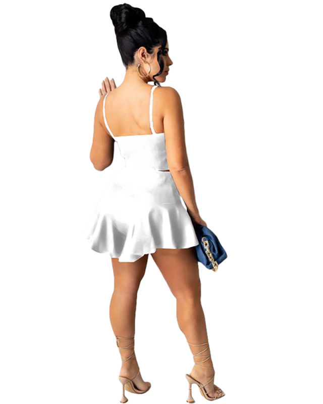 Slim Women Solid Color Two Piece Ruffle Short Set S-XXL