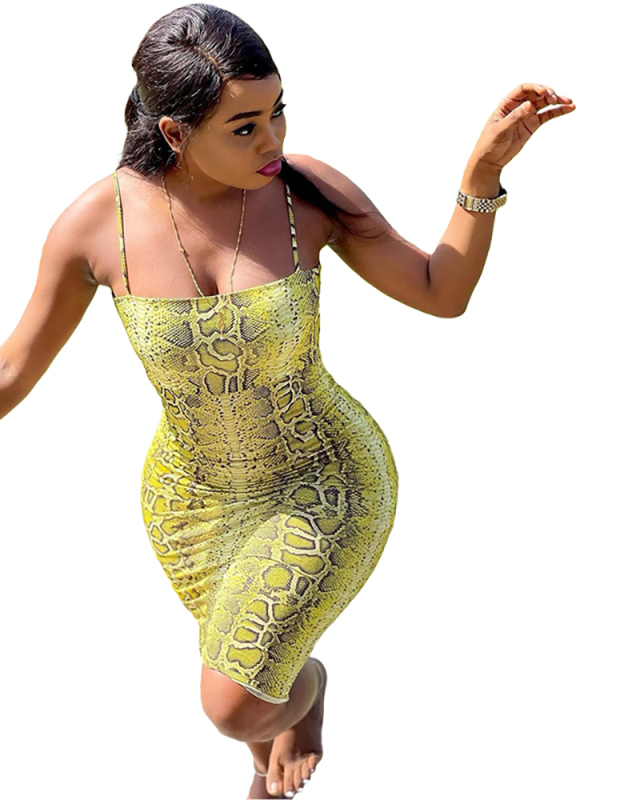 Snake Printed Sleeveless Women Casual Dress