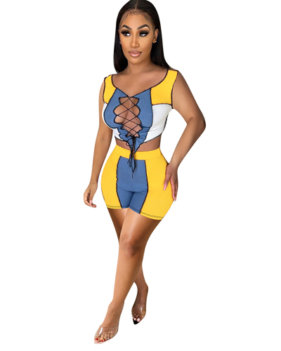 Hollow Out Summer Bandage Two Piece Short Set S-XXL