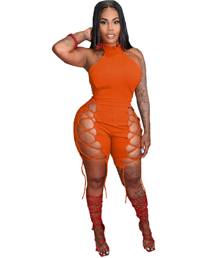 Hollow Out Women Sexy Bandage Jumpsuit S-XXL
