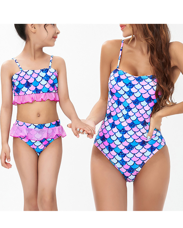 New Fashion Sexy Parent-Child Mermaid Scale Printed Bikini Mother and Daughter Swimsuit Adult S-Adult XL Child104-Child164
