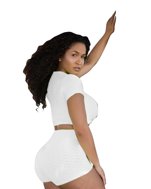 Women Short Sleeve Solid Color Casual Wear House Wear Shorts Two Pieces Set White Orange Red Purple Black S-2XL