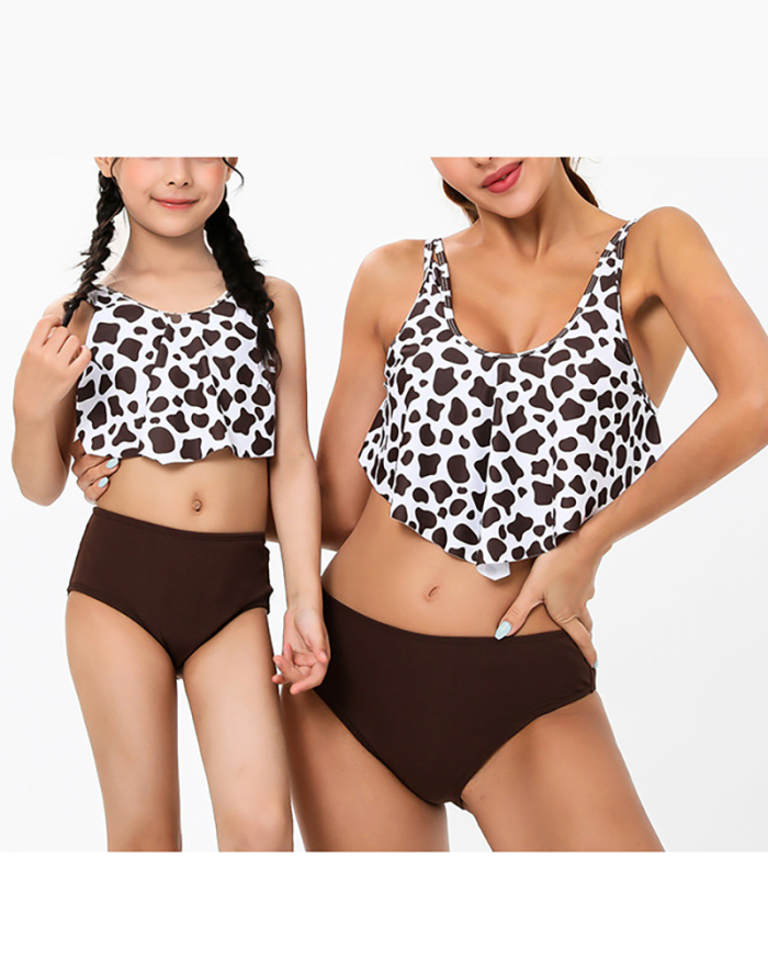 New Sexy Printed Ruffled Split Bikini Mother and Daughter Two-Piece Swimwear Adult S-Adult XL Child104-Child164