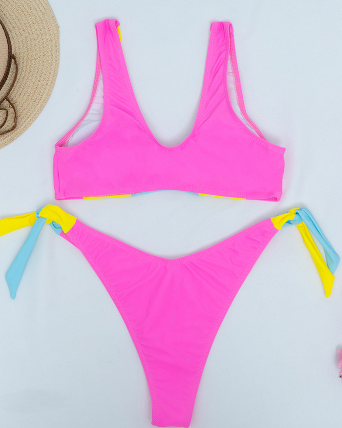Colorblock Women New Printed Sun Beach Swimsuit S-L