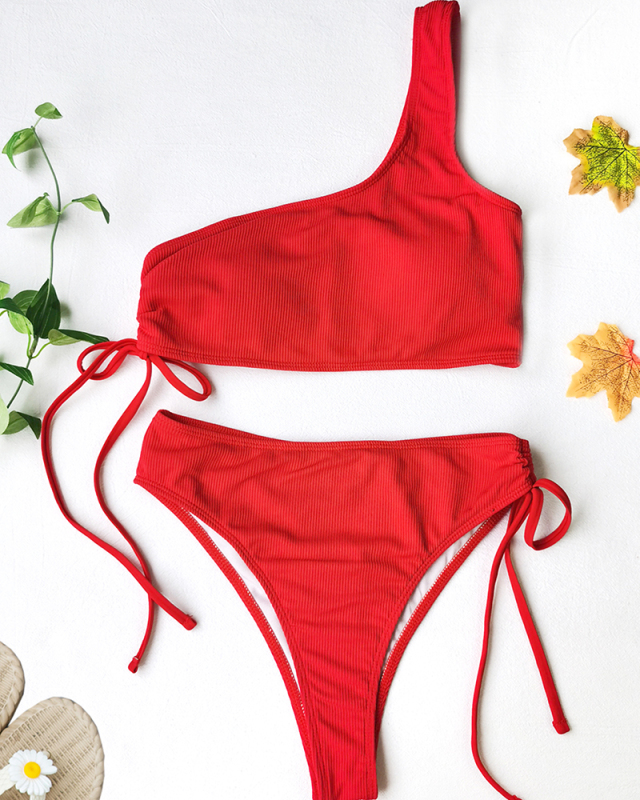 Red One Shoulder Women Newest Beach Hot Swimwear S-L