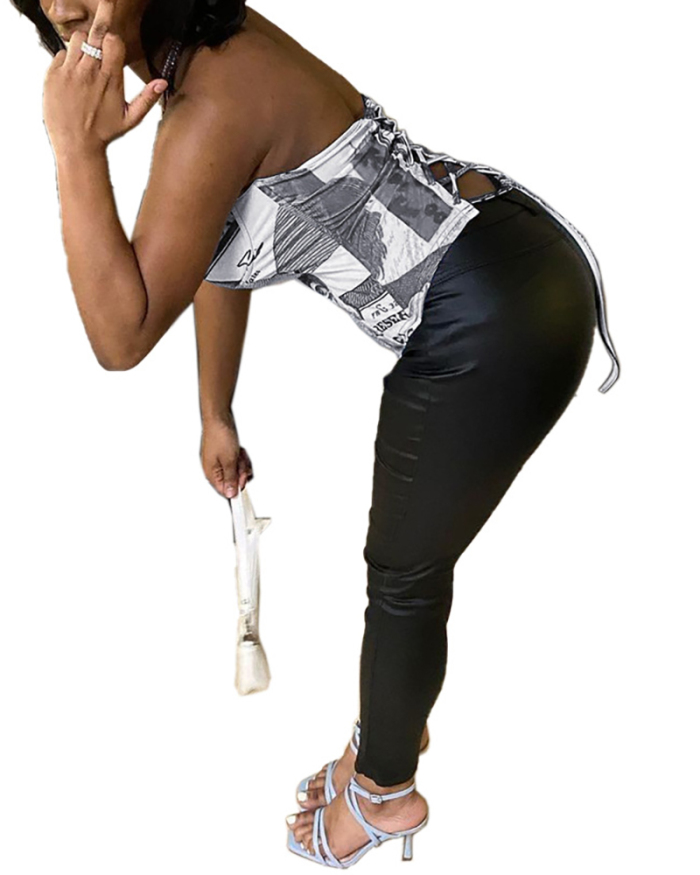 Woman Fashion Slim Sling Set with US Dollar Printed Straps Two-piece Dress S-XL