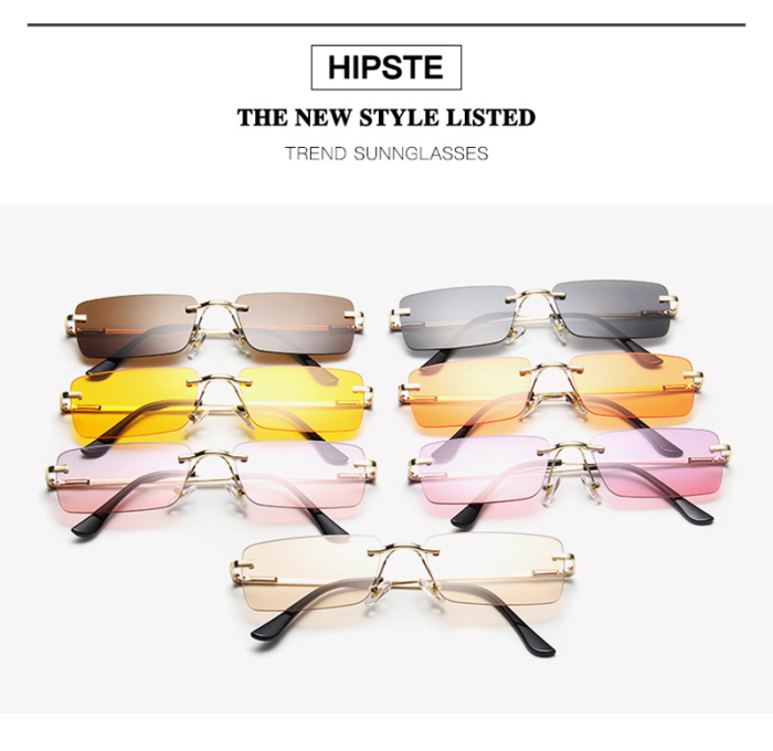 Fashion Small Frame Sunglasses Women's Gradient Color Glasses Rimless Square Sunglasses