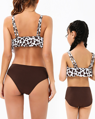 New Sexy Printed Ruffled Split Bikini Mother and Daughter Two-Piece Swimwear Adult S-Adult XL Child104-Child164