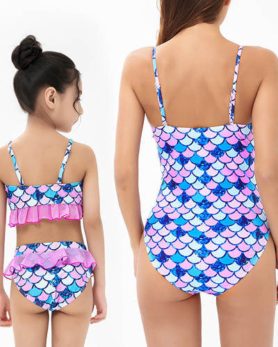 New Fashion Sexy Parent-Child Mermaid Scale Printed Bikini Mother and Daughter Swimsuit Adult S-Adult XL Child104-Child164
