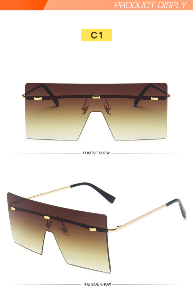 New Fashion Large-Frame Square One-Piece ersonalized Medin Brown Sunglasses