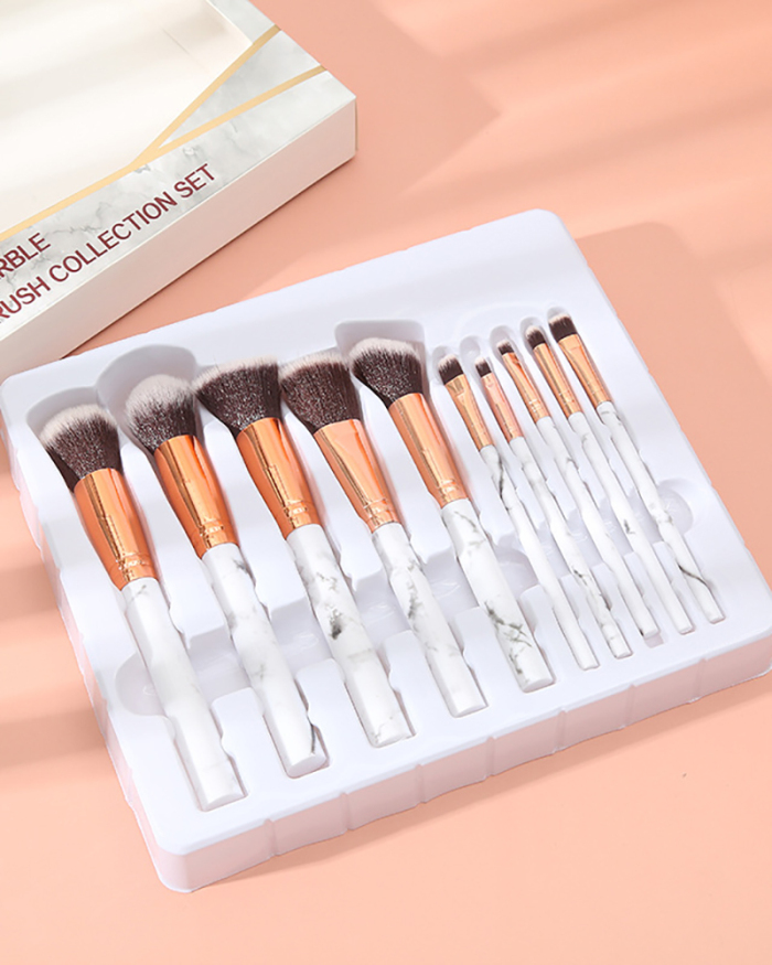 10 Marbled Pattern Makeup Brushes Set Cosmetic Tools Set